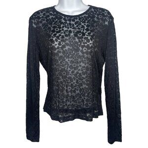 Vintage 90s Guess Jeans USA Floral Mesh Lace T-shirt Top Size L Sheer Black